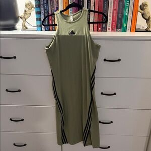 adidas Olive Sleeveless Maxi Dress with Black Stripes